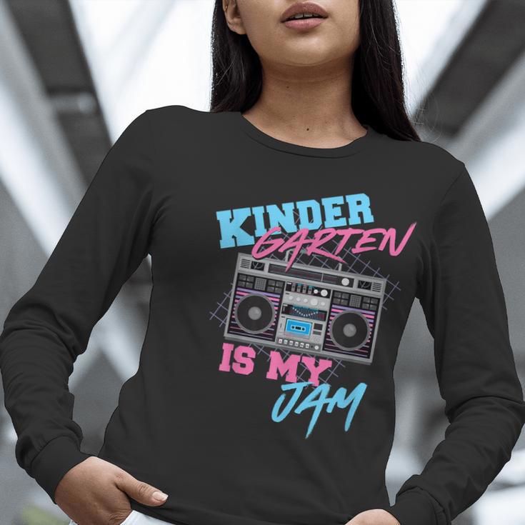 Kindergarten Is My Jam Vintage 80s Boombox Teacher Student Women Long Sleeve T-Shirt, funny gift