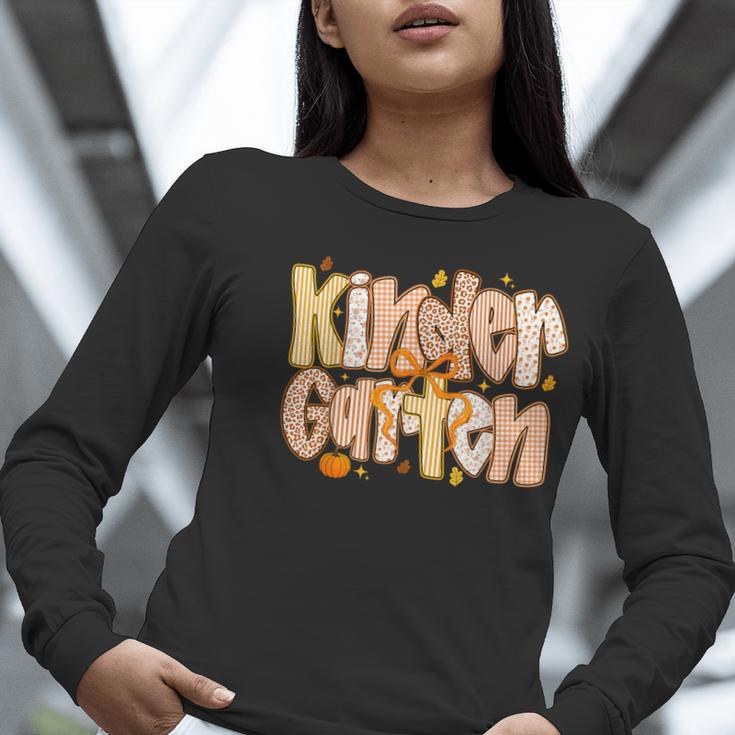 Kindergarten Teacher Fall Pumpkin Autumn Cute Women Long Sleeve T-Shirt, funny gift Kindergarten Teacher Fall Pumpkin Autumn Cute Women Long Sleeve T-Shirt, funny gift