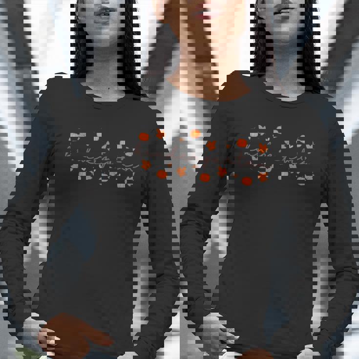 Kindergarten Teacher Pumpkin Autumn Leaves Kinder Team Fall Women Long Sleeve T-Shirt, funny gift