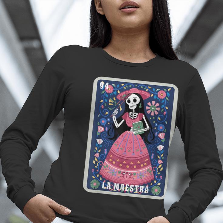 La Maestra Halloween Mexican Bingo Card Teacher Lottery Card Women Long Sleeve T-Shirt, funny gift La Maestra Halloween Mexican Bingo Card Teacher Lottery Card Women Long Sleeve T-Shirt, funny gift