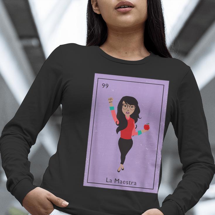 La Maestra Mexican Bingo Card Teacher Lottery Card Women Long Sleeve T-Shirt, funny gift