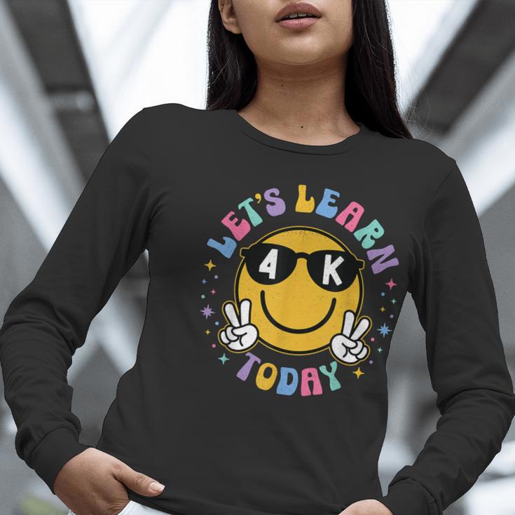 Lets Learn Today Shirt Smile Face 4K Teacher Back To School Women Long Sleeve T-Shirt, funny gift