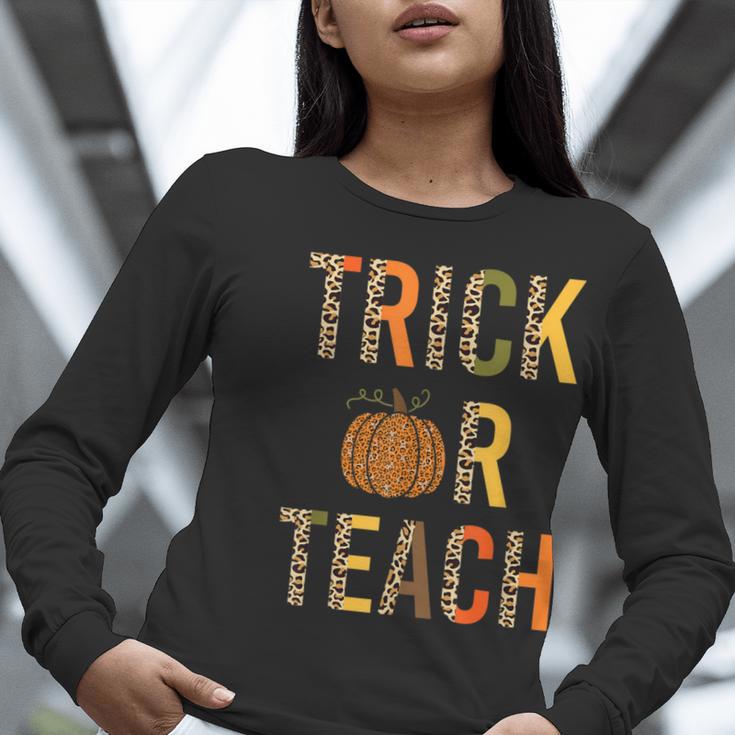 Leopard Trick Or Teach Halloween Teacher Costume Women Women Long Sleeve T-Shirt, funny gift