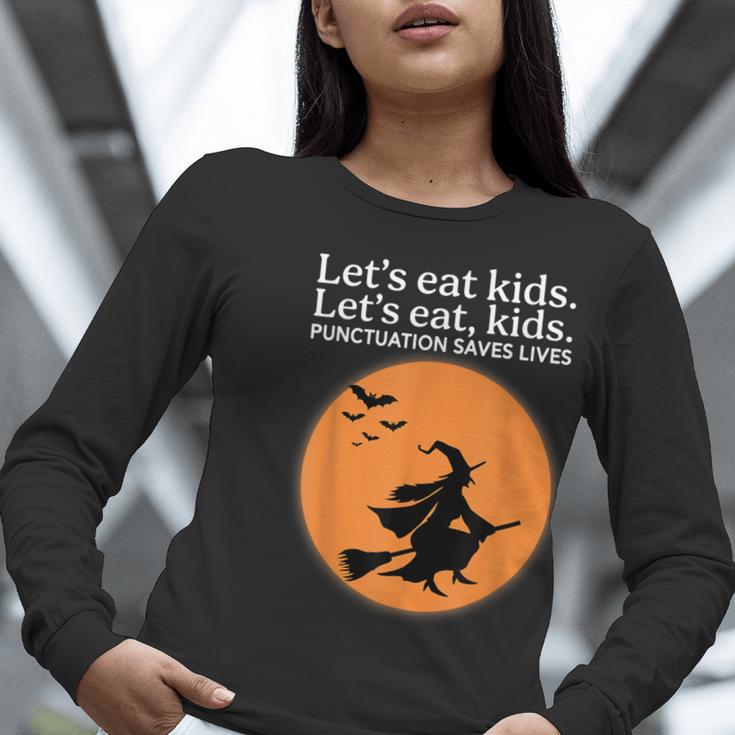 Let's Eat Kids Punctuation Saves Live Witch Grammar Teacher Women Long Sleeve T-Shirt, funny gift