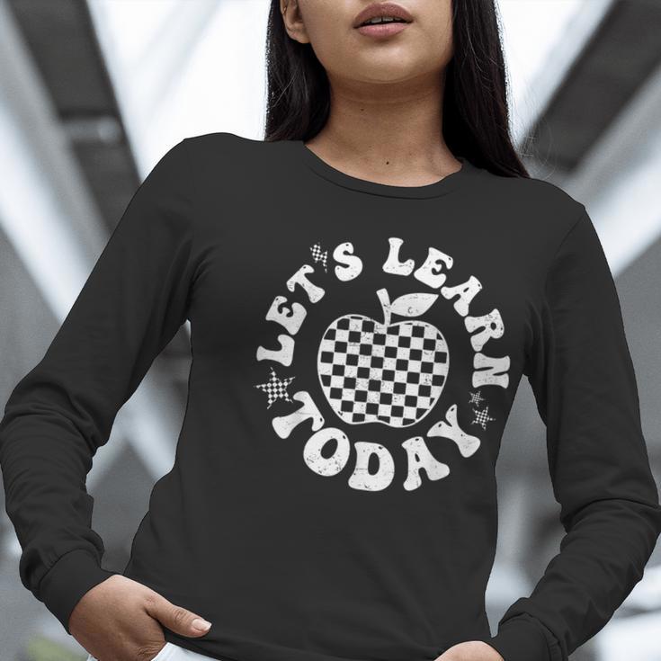 Let's Learn Today Checkered Apple Back To School Teacher Women Long Sleeve T-Shirt, funny gift Let's Learn Today Checkered Apple Back To School Teacher Women Long Sleeve T-Shirt, funny gift
