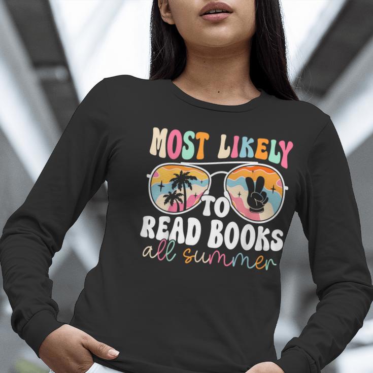 Most Likely To Read Books All Summer Teacher Student Women Long Sleeve T-Shirt, funny gift