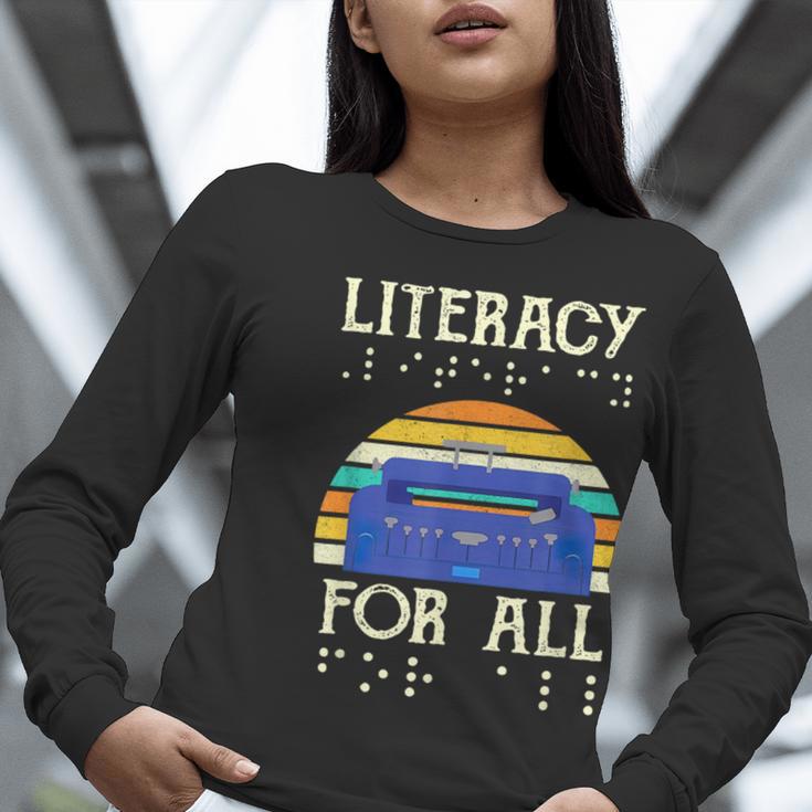 Literacy For All Visually Impaired Braille Teacher The Blind Women Long Sleeve T-Shirt, funny gift Literacy For All Visually Impaired Braille Teacher The Blind Women Long Sleeve T-Shirt, funny gift