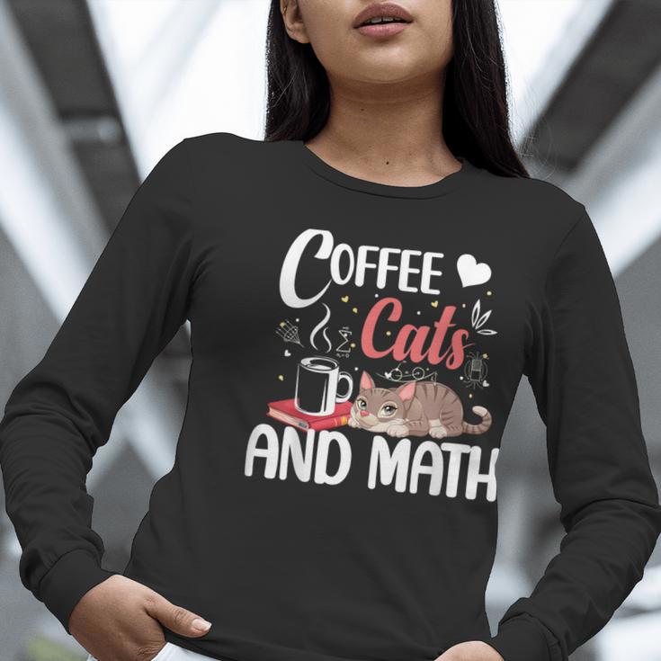 I Love Math Cats And Coffee Heart Mathematics Teacher Women Long Sleeve T-Shirt, funny gift