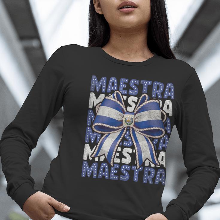 Maestra El Salvador Coquette Bow Hispanic Spanish Teacher Women Long Sleeve T-Shirt, funny gift Maestra El Salvador Coquette Bow Hispanic Spanish Teacher Women Long Sleeve T-Shirt, funny gift