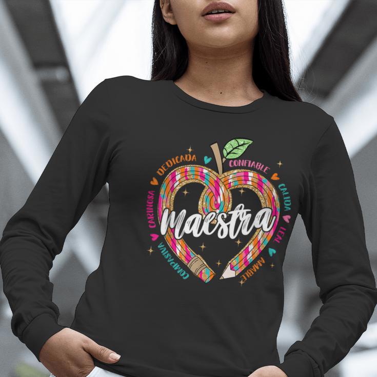 Maestra Pencil Spanish Teacher Bilingual 100 Days Of School Women Long Sleeve T-Shirt, funny gift Maestra Pencil Spanish Teacher Bilingual 100 Days Of School Women Long Sleeve T-Shirt, funny gift