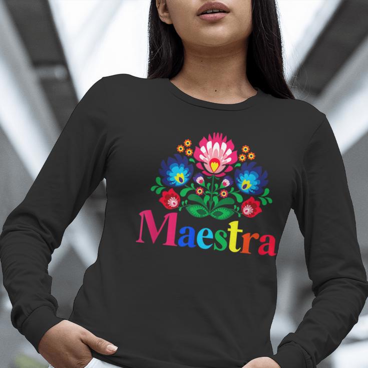 Maestra Proud Spanish Teacher Bilingual Teacher Latina Women Long Sleeve T-Shirt, funny gift