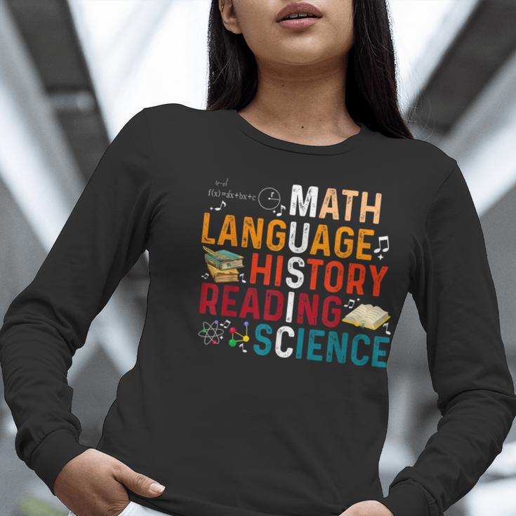 Math Language History Reading Science Music Teacher Women Long Sleeve T-Shirt, Science Teacher Shirts, History Teacher Shirts, funny gift Math Language History Reading Science Music Teacher Women Long Sleeve T-Shirt, Science Teacher Shirts, History Teacher Shirts, funny gift