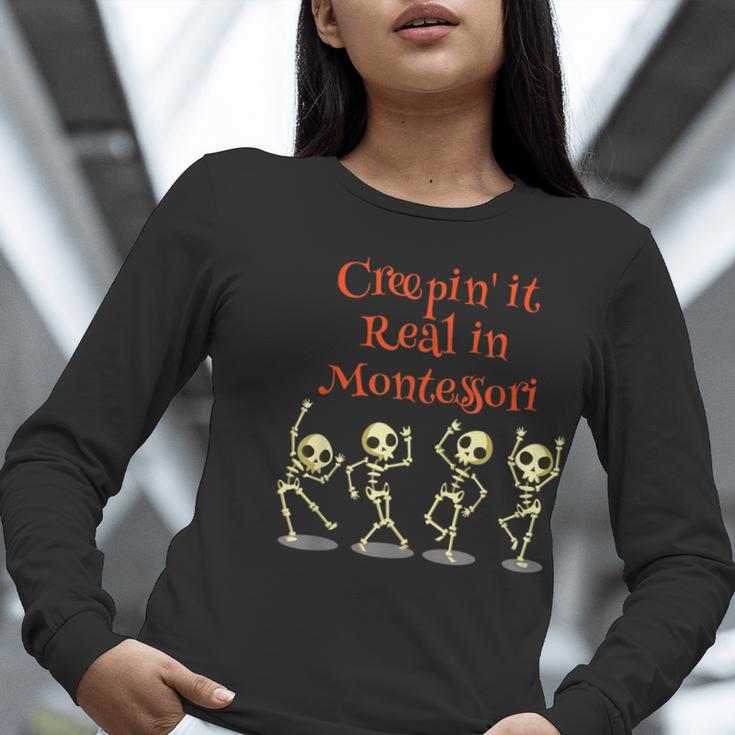 Montessori Creepin' It Real HALLOWEEN School Teacher Shirt Women Long Sleeve T-Shirt, funny gift Montessori Creepin' It Real HALLOWEEN School Teacher Shirt Women Long Sleeve T-Shirt, funny gift