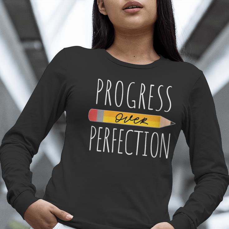 Motivational Progress Over Perfection Back To School Teacher Women Long Sleeve T-Shirt, funny gift Motivational Progress Over Perfection Back To School Teacher Women Long Sleeve T-Shirt, funny gift