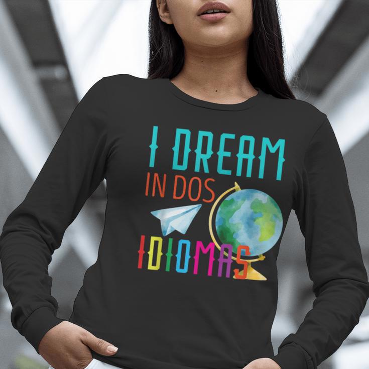 Multilingual Teacher In Dos Idiomas Linguist Language Women Long Sleeve T-Shirt, funny gift