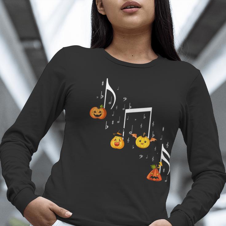 Music Note Pumpkin Fall Music Teacher Halloween Costume Women Long Sleeve T-Shirt, funny gift