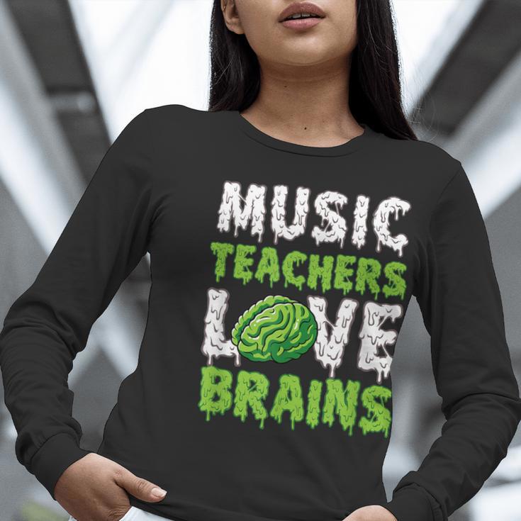 Music Teachers Love Brains Cute Teaching Halloween Women Long Sleeve T-Shirt, funny gift