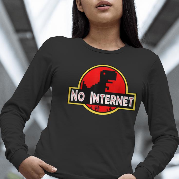 Nerdy No Internet Dinosaur Computer Science Teacher Women Long Sleeve T-Shirt, Science Teacher Shirts, Internet Shirts, funny gift