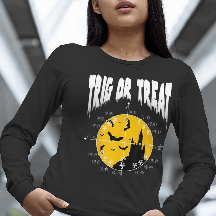 Nerdy Trig Or Treat Halloween Costume Math Teacher Women Long Sleeve T-Shirt, funny gift