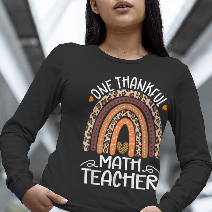 One Thankful Math Teacher Leopard Rainbow Thanksgiving Women Long Sleeve T-Shirt, funny gift