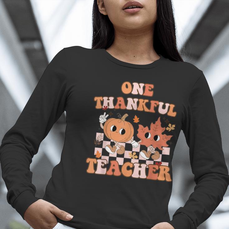 One Thankful Teacher Fall Leaves Thanksgiving Retro Women Long Sleeve T-Shirt, funny gift