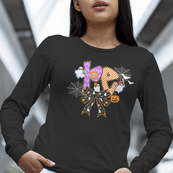 PE Teacher Coach Coquette Ghost Halloween Physical Education Women Long Sleeve T-Shirt, Pe Teacher Shirts, funny gift