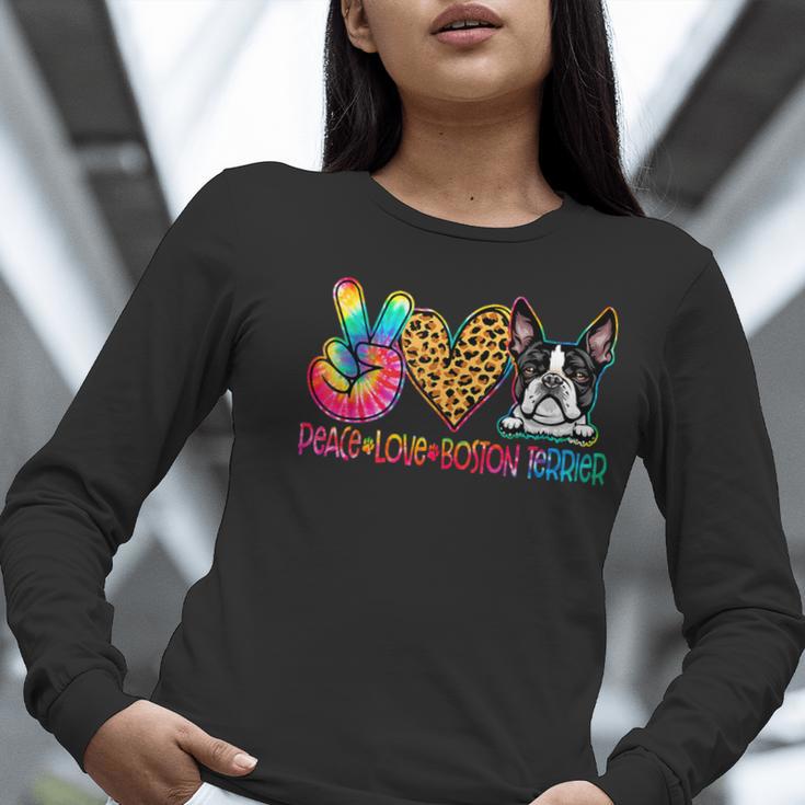 Peace Love Boston Terrier Tie Dye Dog Lover For Men Women Girls Kids Women Long Sleeve T-Shirt, funny gift