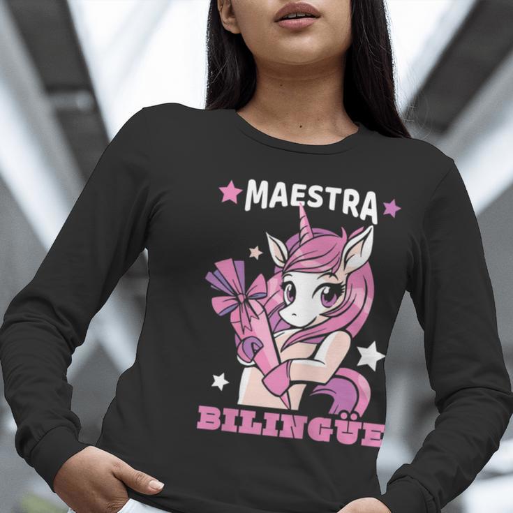 Pink Unicorn Spanish Teacher Regalos Para Bilingue Teacher Women Long Sleeve T-Shirt, funny gift