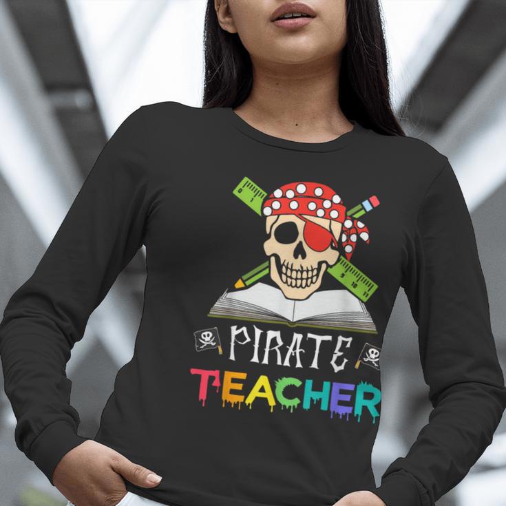 Pirate Teacher Halloween Skull Adult Women Long Sleeve T-Shirt, funny gift