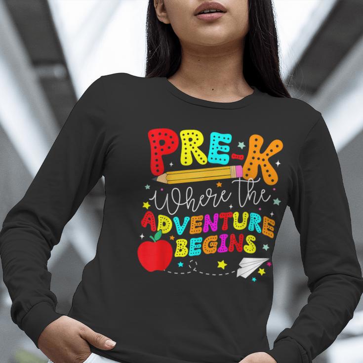 Pre-k Where The Adventure Begins First Day Of Prek Teacher Women Long Sleeve T-Shirt, funny gift Pre-k Where The Adventure Begins First Day Of Prek Teacher Women Long Sleeve T-Shirt, funny gift