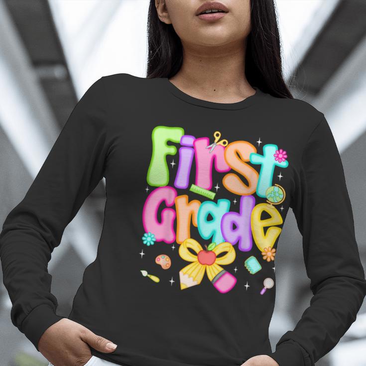 Preppy First Grade Back To School 1st Grade Teacher Girl Kid Women Long Sleeve T-Shirt, First Grade Teacher Shirts, funny gift