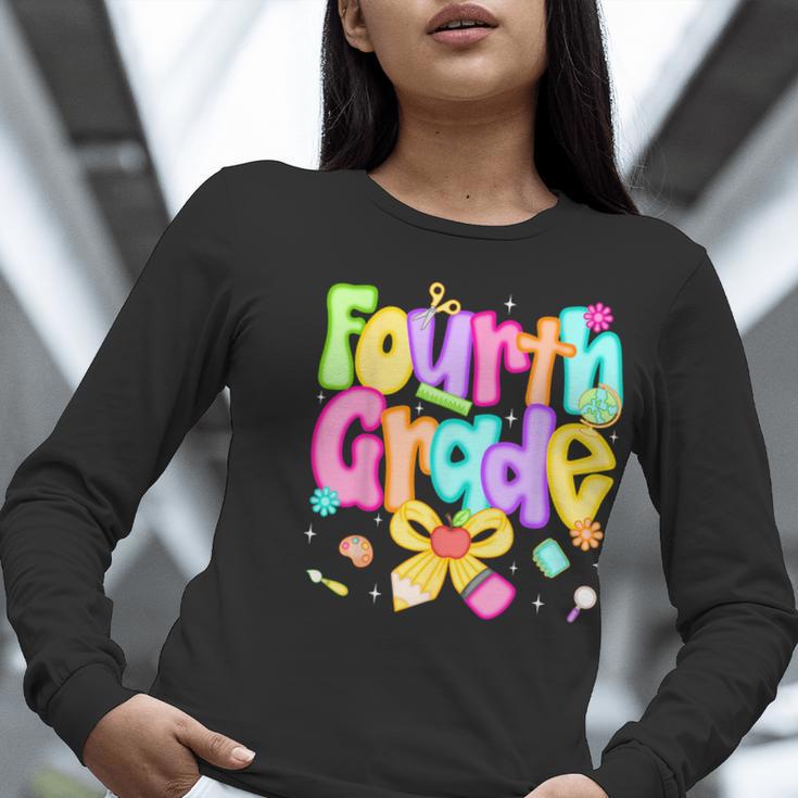 Preppy Fourth Grade Back To School 4th Grade Teacher Girls Women Long Sleeve T-Shirt, 4th Grade Teacher Shirts, funny gift
