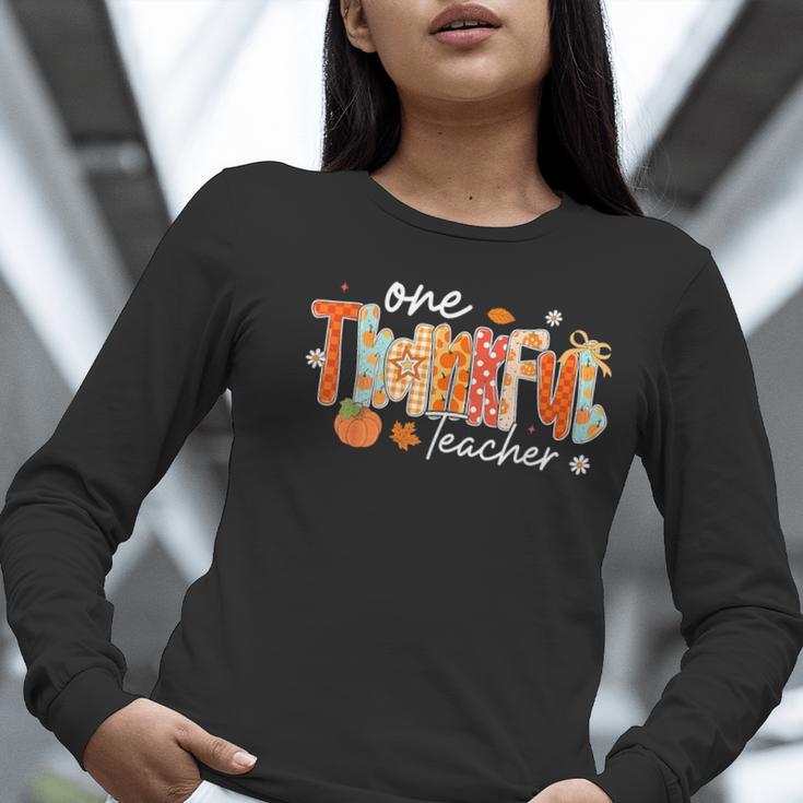 Preppy One Thankful Teacher Coquette Thanksgiving Teacher Women Long Sleeve T-Shirt, funny gift Preppy One Thankful Teacher Coquette Thanksgiving Teacher Women Long Sleeve T-Shirt, funny gift