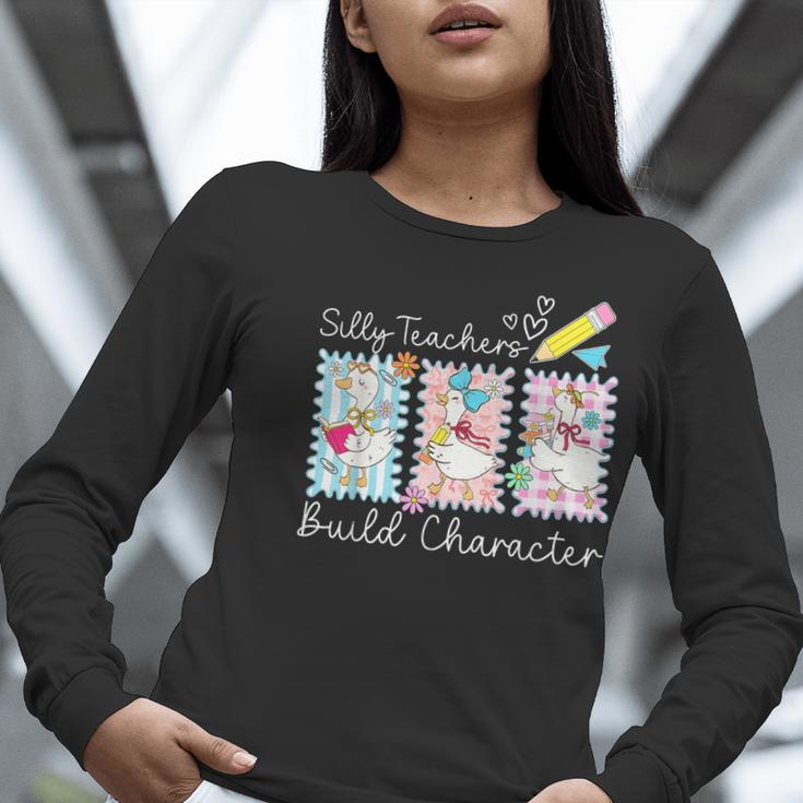 Preppy Silly Teacher Goose Build Character Back To School Women Long Sleeve T-Shirt, funny gift Preppy Silly Teacher Goose Build Character Back To School Women Long Sleeve T-Shirt, funny gift