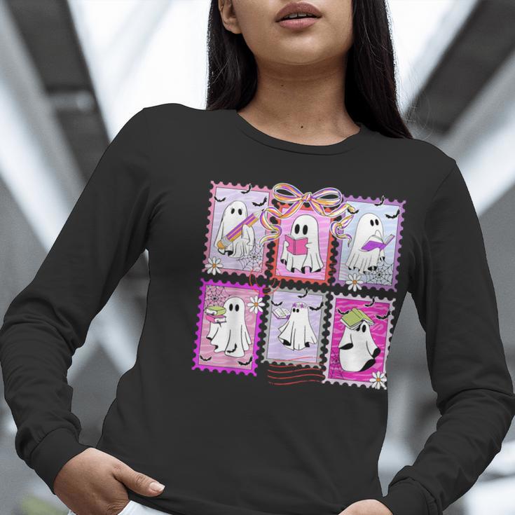 Preppy Spooky Teacher Halloween Ghost Coquette Bow Autumn Women Long Sleeve T-Shirt, funny gift Preppy Spooky Teacher Halloween Ghost Coquette Bow Autumn Women Long Sleeve T-Shirt, funny gift