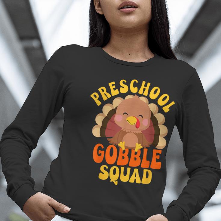 Preschool Gobble Squad Cute Turkey Thanksgiving Teacher Women Long Sleeve T-Shirt, funny gift