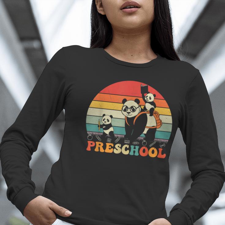 Preschool Panda Back To School Teacher Student Women Long Sleeve T-Shirt, funny gift