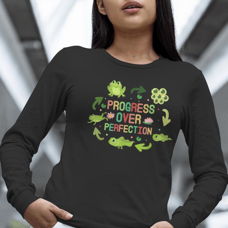 Progress Over Perfection Frog Back To School Teacher Women Long Sleeve T-Shirt, funny gift Progress Over Perfection Frog Back To School Teacher Women Long Sleeve T-Shirt, funny gift