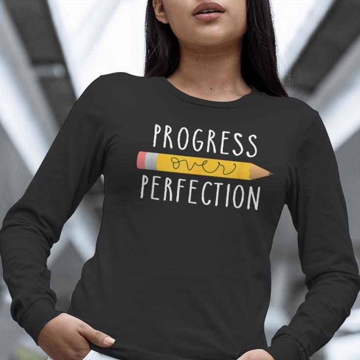Progress Over Perfection Motivational Teacher Tee Women Long Sleeve T-Shirt, funny gift Progress Over Perfection Motivational Teacher Tee Women Long Sleeve T-Shirt, funny gift