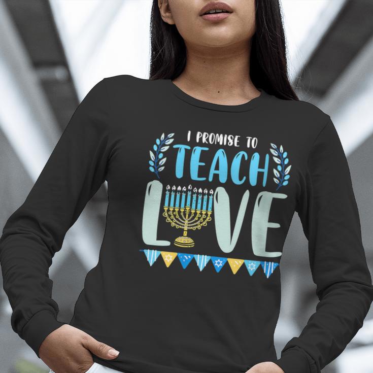 I Promise To Teach Love Hanukkah Chanukah Jewish Teacher Women Long Sleeve T-Shirt, funny gift