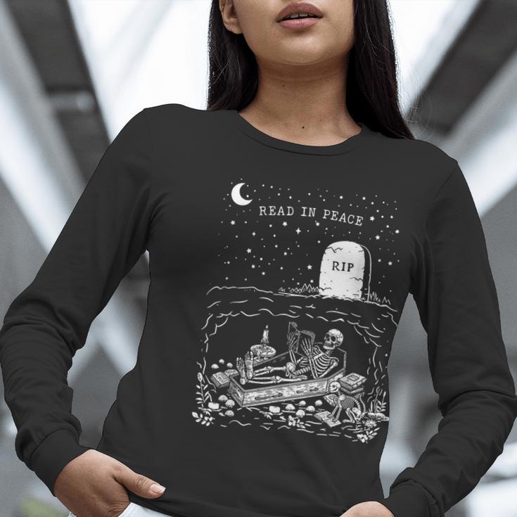 Read In Peace Skeleton Halloween Book Reading Spooky Teacher Women Long Sleeve T-Shirt, funny gift Read In Peace Skeleton Halloween Book Reading Spooky Teacher Women Long Sleeve T-Shirt, funny gift