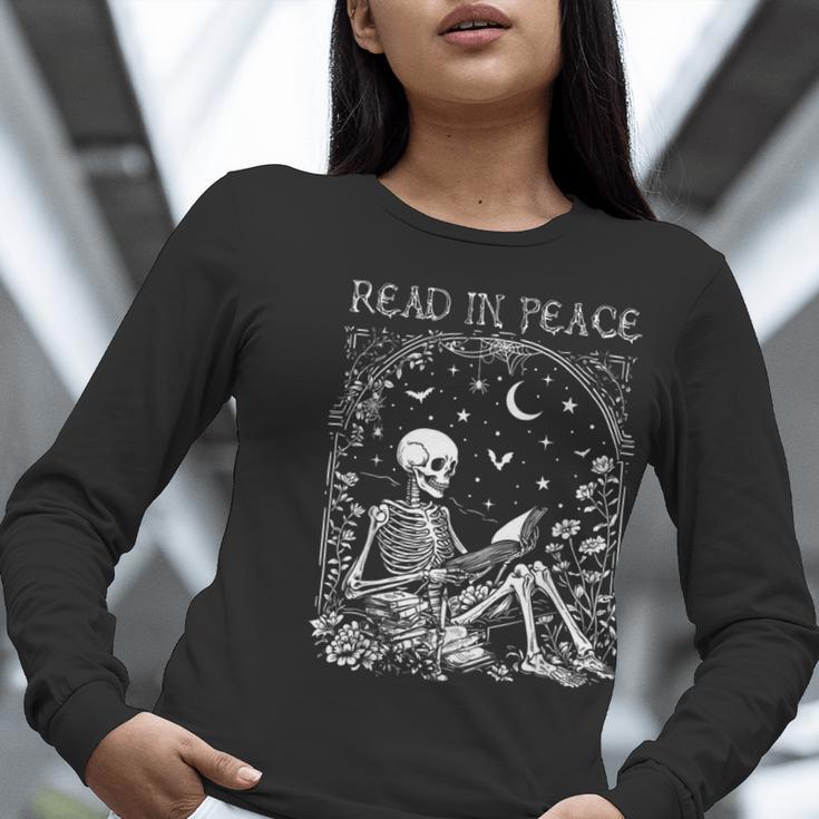 Read In Peace Skeleton Reading Teacher Spooky Halloween Women Long Sleeve T-Shirt, funny gift Read In Peace Skeleton Reading Teacher Spooky Halloween Women Long Sleeve T-Shirt, funny gift