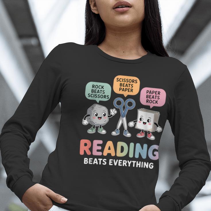 Reading Beats Everything Teacher Rock Paper Scissors Women Long Sleeve T-Shirt, funny gift Reading Beats Everything Teacher Rock Paper Scissors Women Long Sleeve T-Shirt, funny gift