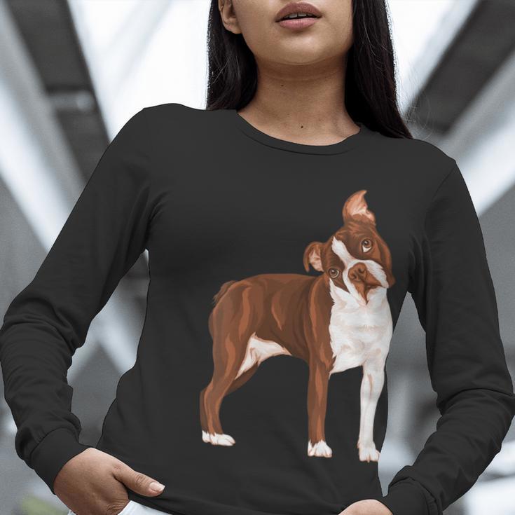 Red Boston Terrier Dog Women Long Sleeve T-Shirt, funny gift