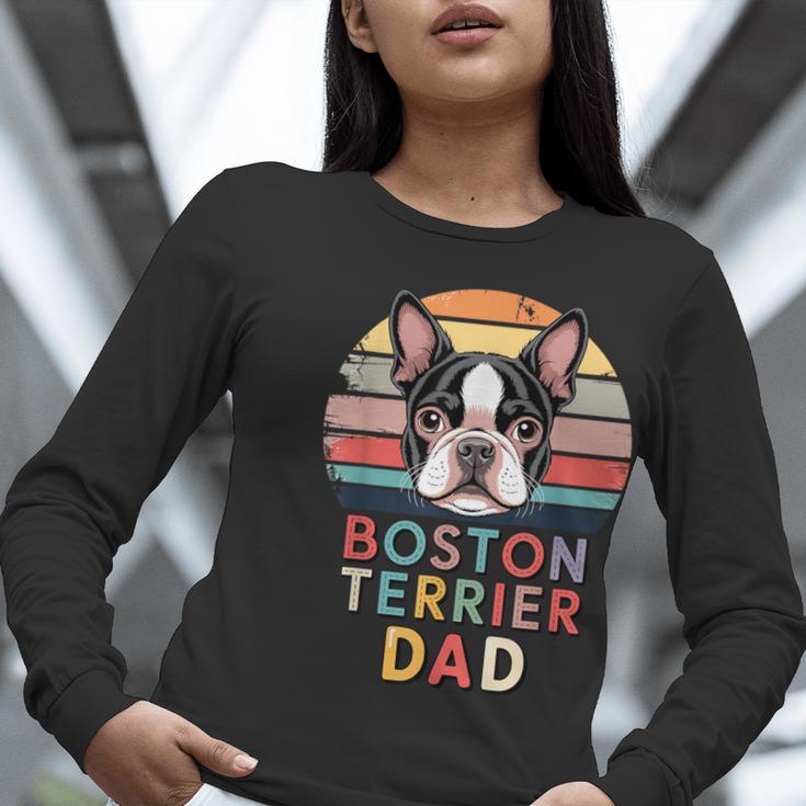 Retro Boston Terrier Dad Women Long Sleeve T-Shirt, Boston Terrier Dad Shirts, funny gift