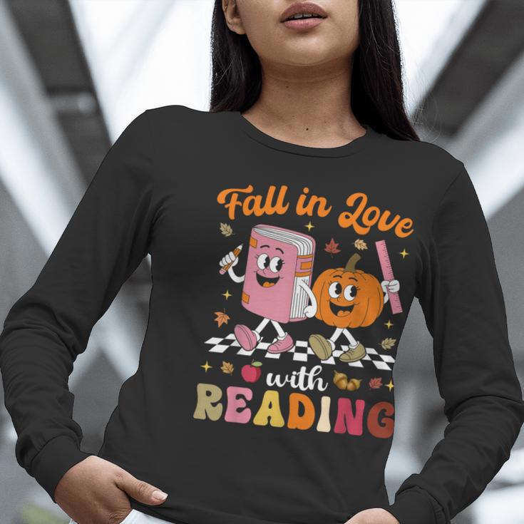 Retro Fall In Love With Learning Pumpkin Autumn Teacher Women Long Sleeve T-Shirt, funny gift