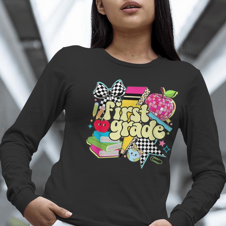 Retro First Grade Teacher Disco Ball Coquette Back To School Women Long Sleeve T-Shirt, First Grade Teacher Shirts, funny gift Retro First Grade Teacher Disco Ball Coquette Back To School Women Long Sleeve T-Shirt, First Grade Teacher Shirts, funny gift