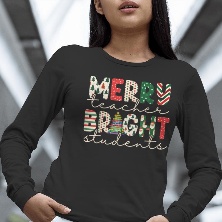 Retro Merry Teacher Bright Students Christmas Teacher Women Long Sleeve T-Shirt, funny gift Retro Merry Teacher Bright Students Christmas Teacher Women Long Sleeve T-Shirt, funny gift