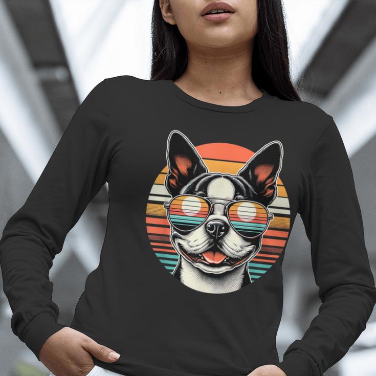 Retro Sunset Sunglasses Boston Terrier Boston Bull Bostie Women Long Sleeve T-Shirt, funny gift