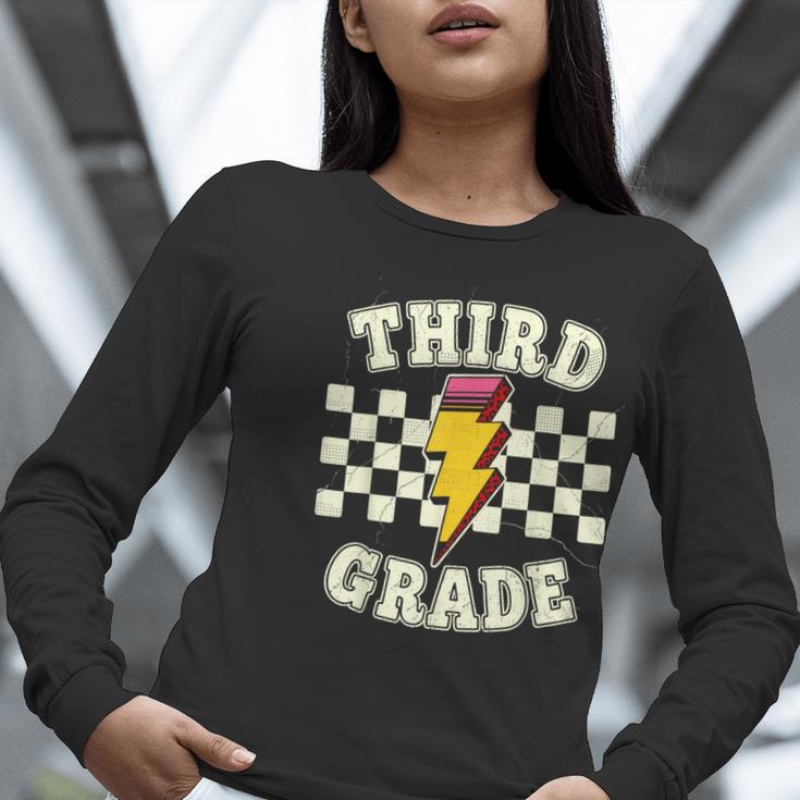 Retro Third Grade Teacher Lightning Bolt Pencil Teacher Kids Women Long Sleeve T-Shirt, funny gift